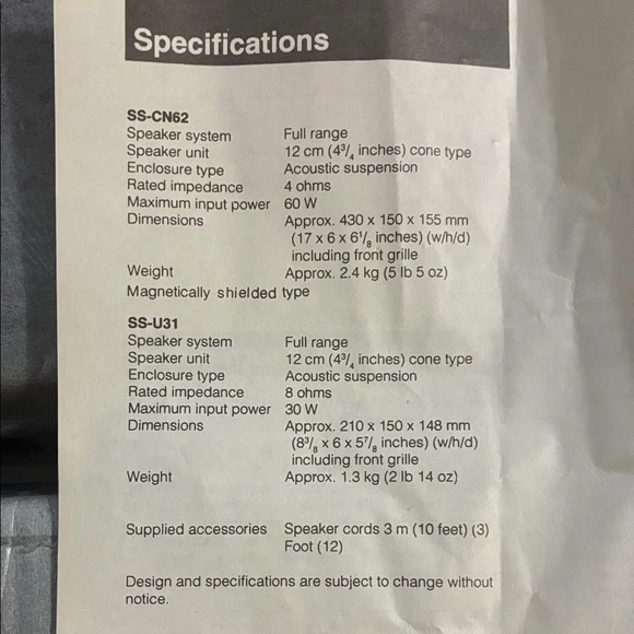 Sony SS-CR62 Speaker System - Picture 5 of 6